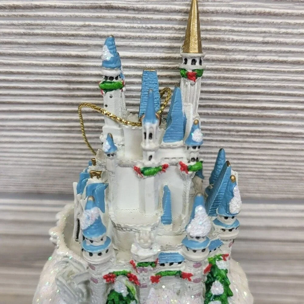 Disney World Christmas‎ Ornament Cinderella Castle Blue Glass Snowflake Ornament